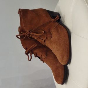 Nurture Cognac Suede Leather Brown Tie Up Ankle Block Heel Boots NEW Womens 9.5
